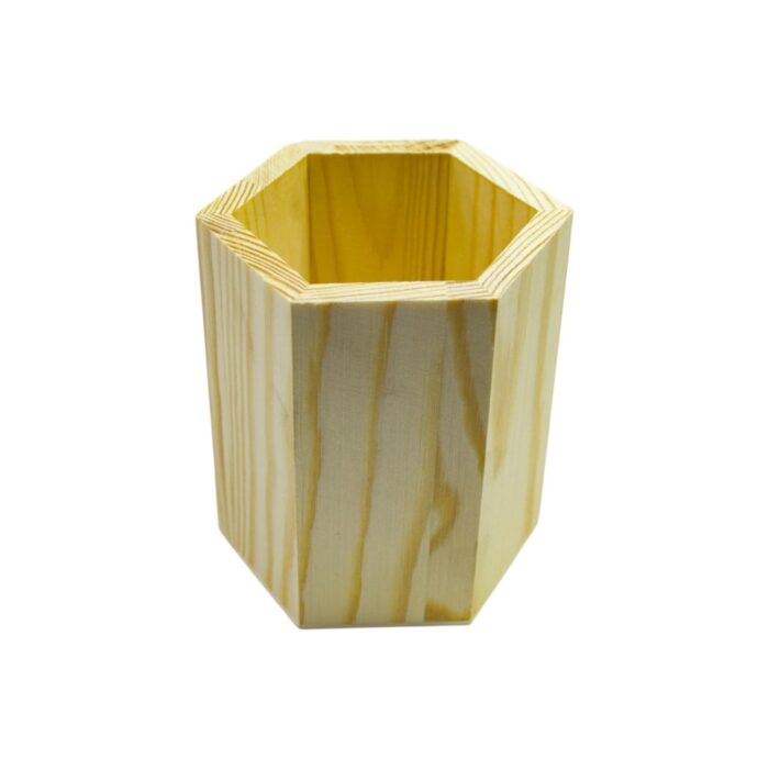 Portalápices de madera hexagonal 8x8x10cm - Imagen 1