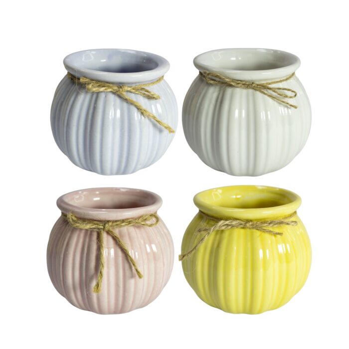 Maceta de Cerámica Acanalado y Cuerda Decorativa 7.2x6.7cm - Imagen 1