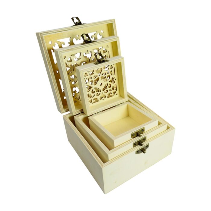 Set de tres caja de madera 15x15x9cm - Imagen 2