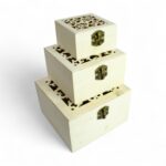 Set de tres caja de madera 15x15x9cm